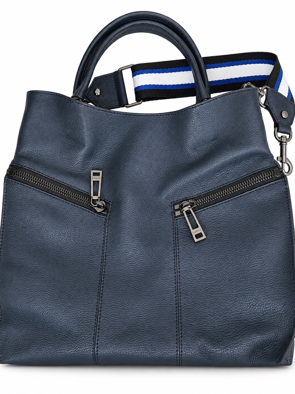 Botkier Navy Leather Shoulder Bag with Blue-White Strap